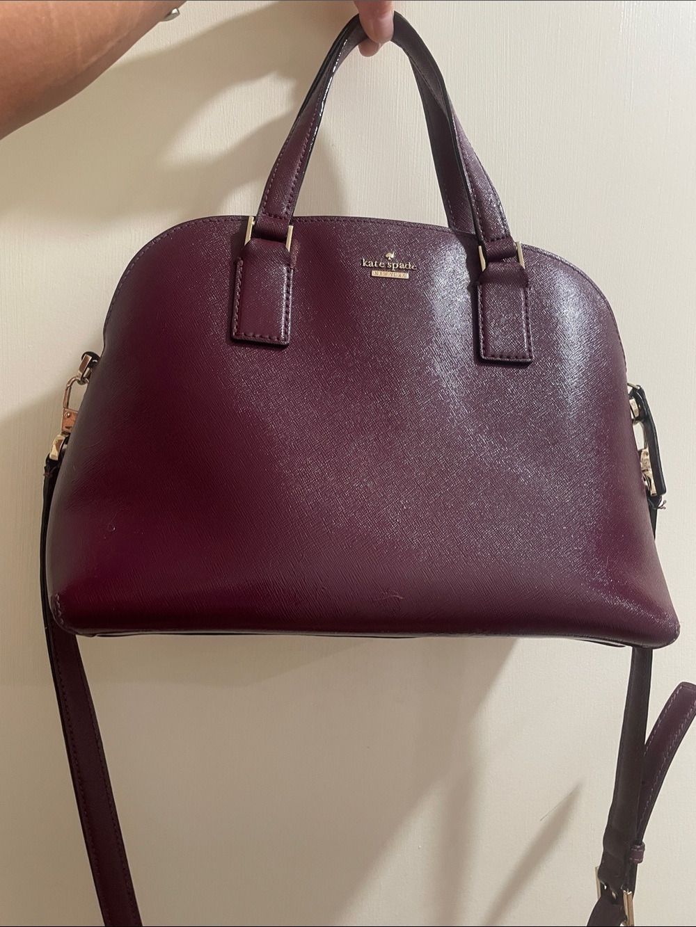 Kate Spade Plum Dome Satchel Crossbody with Gold Hardware